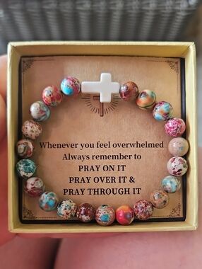 Multicolor Bead Cross Stretch Bracelet - Women
